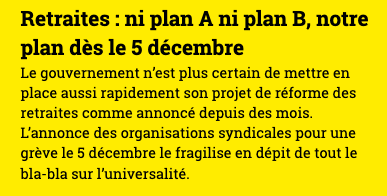 Retraites : ni plan A ni plan B, notre plan dès le 5 décembre